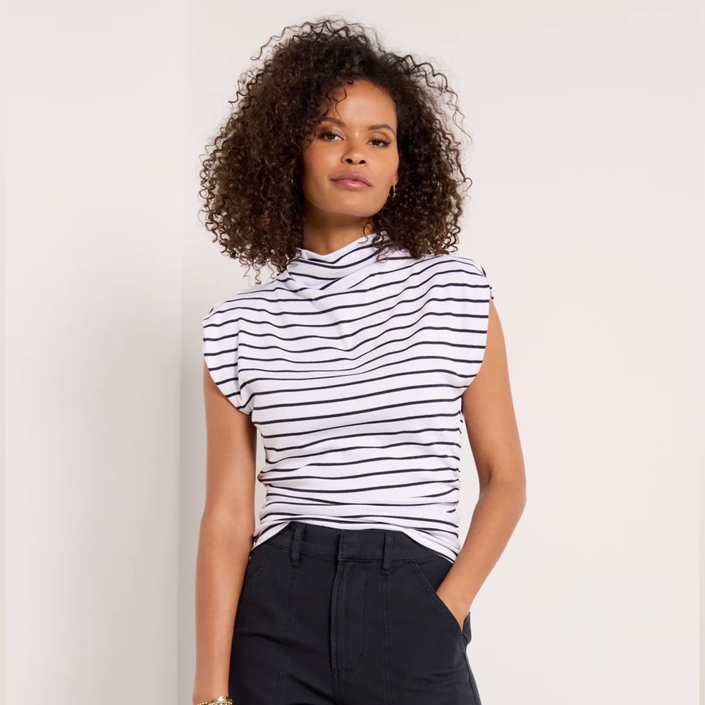 Michael Stars White and Black Striped Blouse